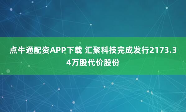 点牛通配资APP下载 汇聚科技完成发行2173.34万股代价股份